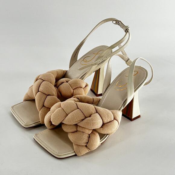 NWOT Sam Edelman Courtney Heeled Sandals 9 White Cream Braid Leather Square - Picture 5 of 11